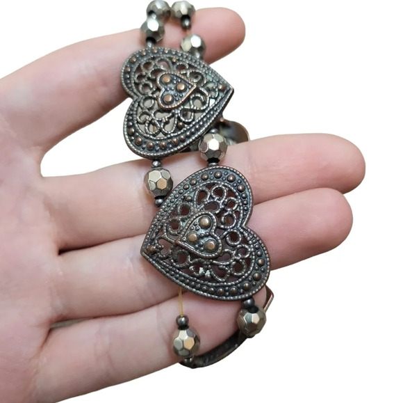 Vintage Jewelry - Vintage Perforated Heart Flower Hollow Out Laced Bracelet